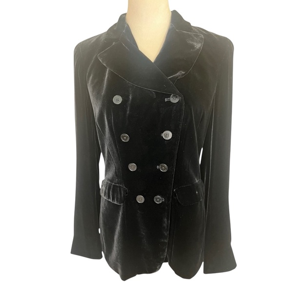 Lauren Ralph Lauren | Silk Blend Black Velvet Double Breasted Jacket | Size 4 - Picture 1 of 9